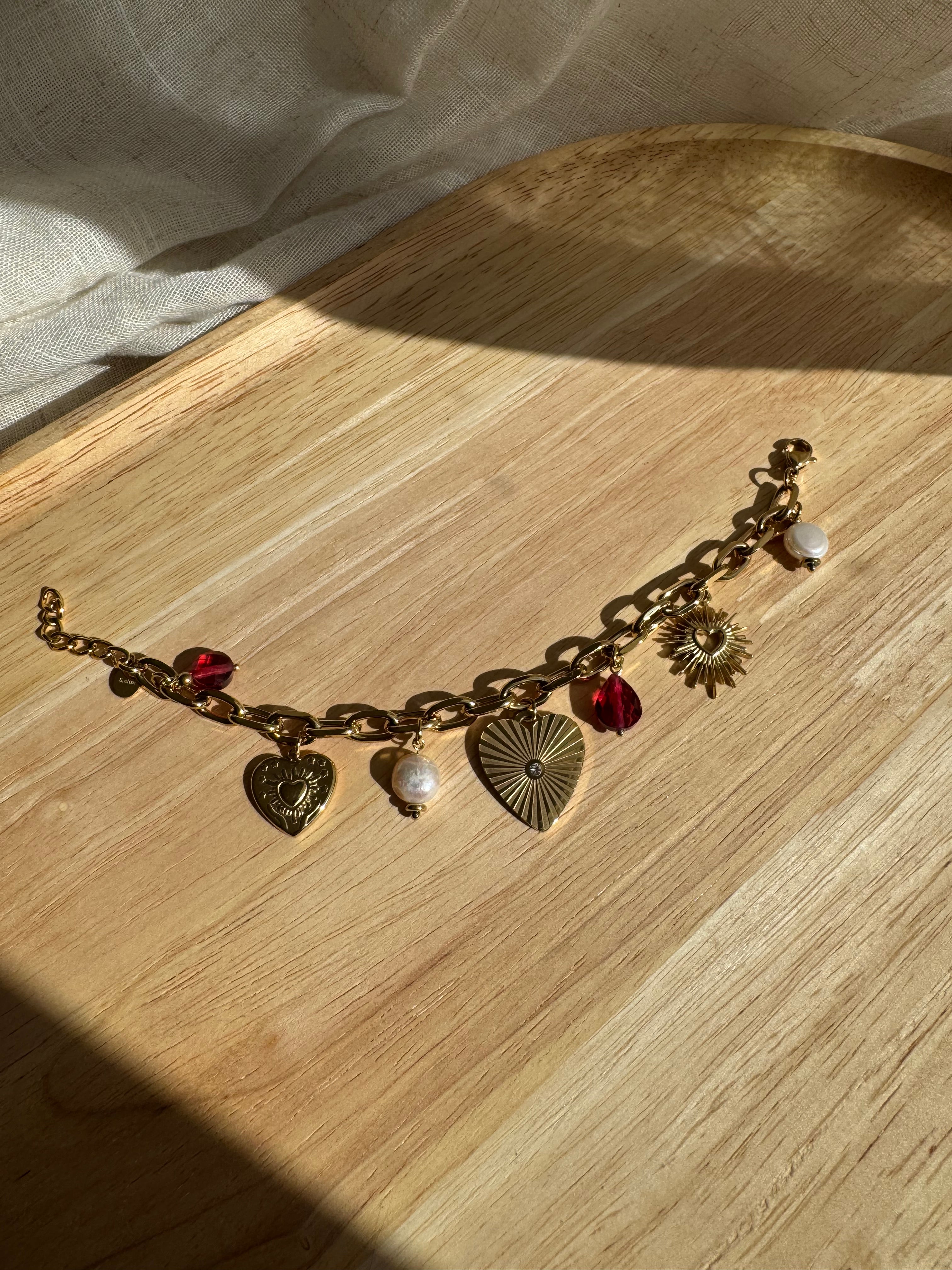 Bracelet LUNA - DORÉ - ROUGE